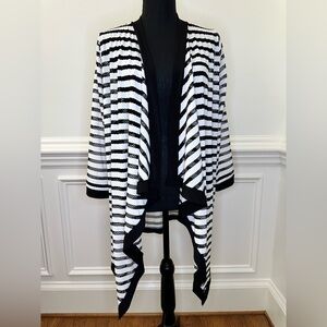 IC Collection by Connie K - Black & White Striped Waterfall Cardigan‎ - Size M